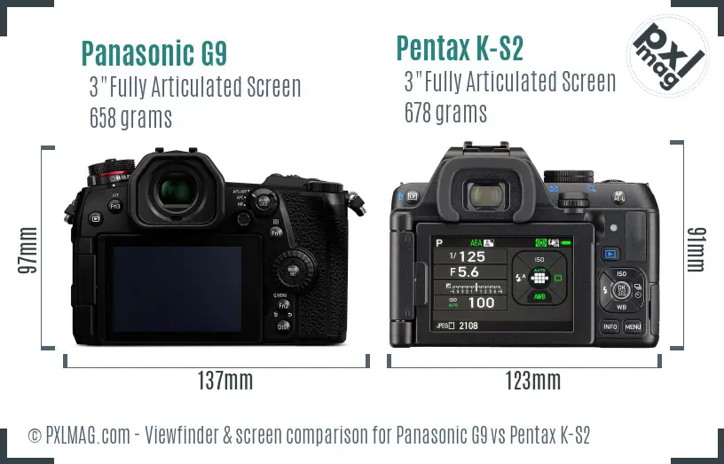 Panasonic G9 vs Pentax K-S2 Screen and Viewfinder comparison