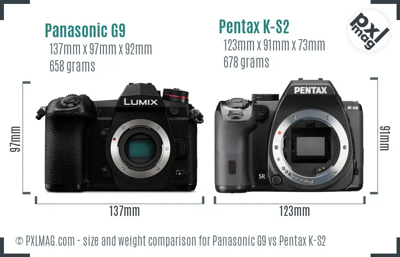 Panasonic G9 vs Pentax K-S2 size comparison