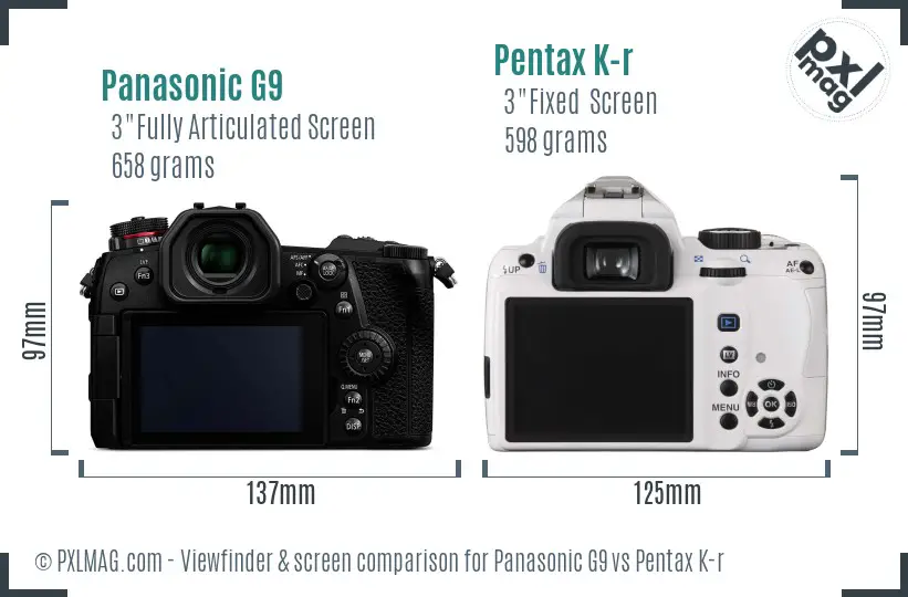 Panasonic G9 vs Pentax K-r Screen and Viewfinder comparison