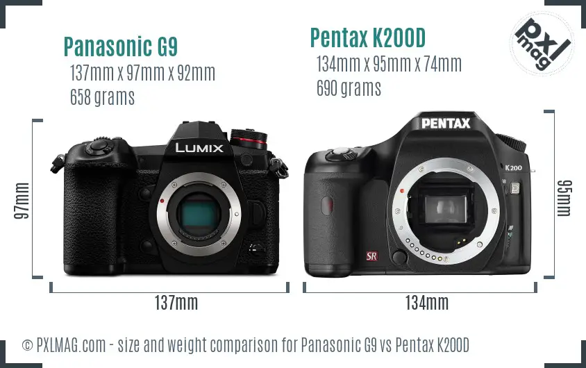 Panasonic G9 vs Pentax K200D size comparison