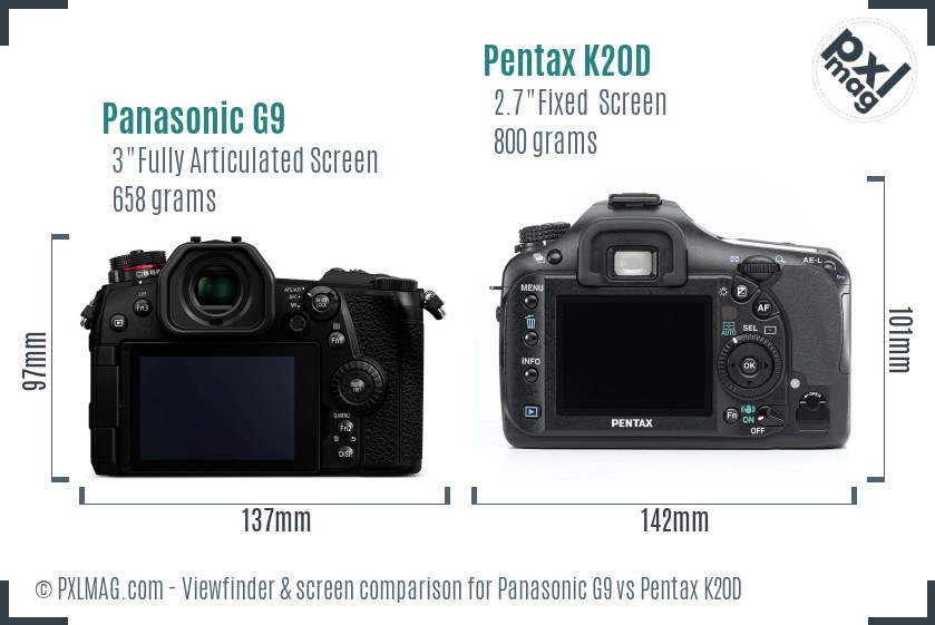 Panasonic G9 vs Pentax K20D Screen and Viewfinder comparison