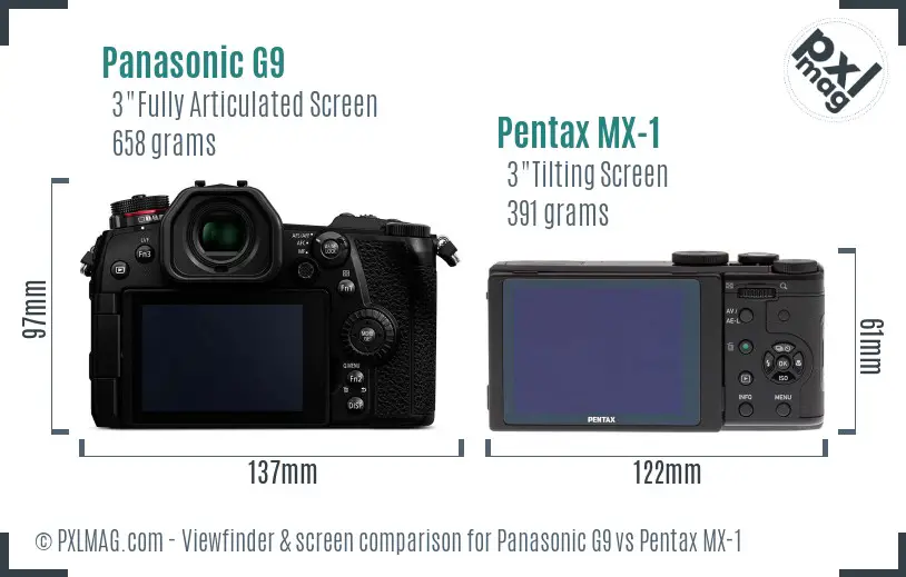 Panasonic G9 vs Pentax MX-1 Screen and Viewfinder comparison