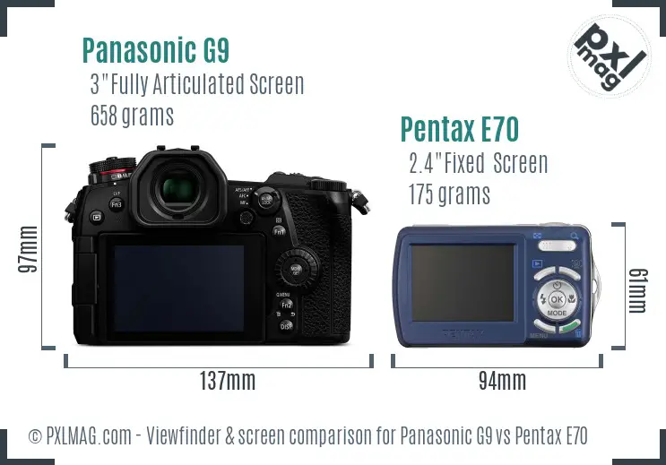 Panasonic G9 vs Pentax E70 Screen and Viewfinder comparison