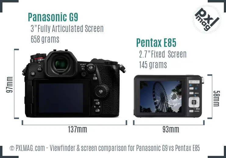 Panasonic G9 vs Pentax E85 Screen and Viewfinder comparison