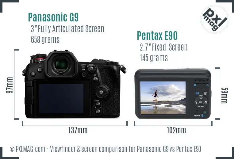 Panasonic G9 vs Pentax E90 Screen and Viewfinder comparison