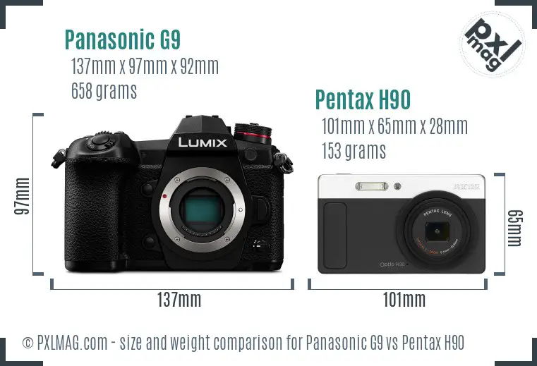 Panasonic G9 vs Pentax H90 size comparison