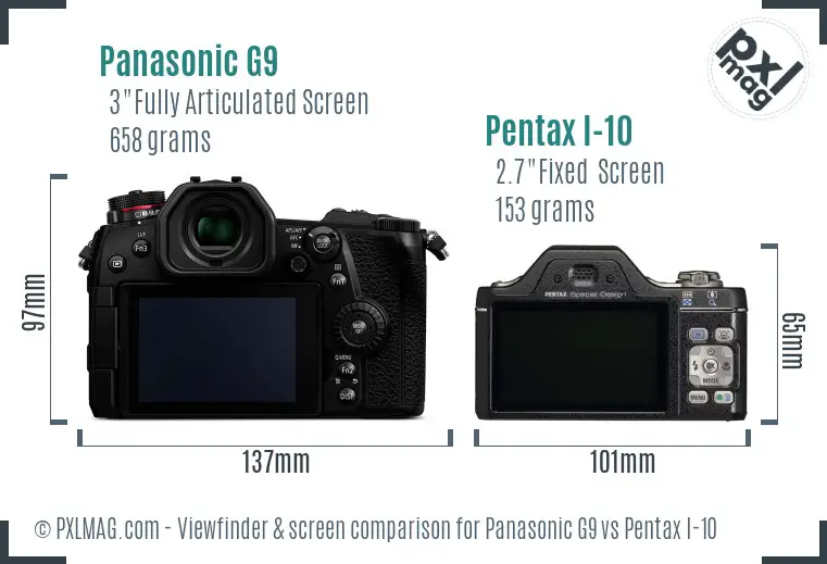 Panasonic G9 vs Pentax I-10 Screen and Viewfinder comparison