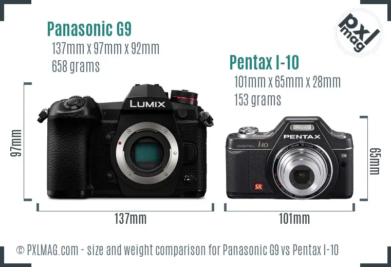 Panasonic G9 vs Pentax I-10 size comparison