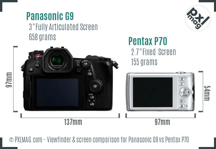 Panasonic G9 vs Pentax P70 Screen and Viewfinder comparison