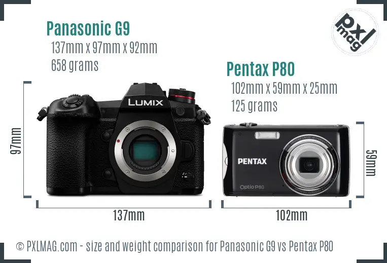 Panasonic G9 vs Pentax P80 size comparison