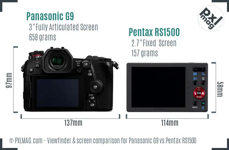 Panasonic G9 vs Pentax RS1500 Screen and Viewfinder comparison