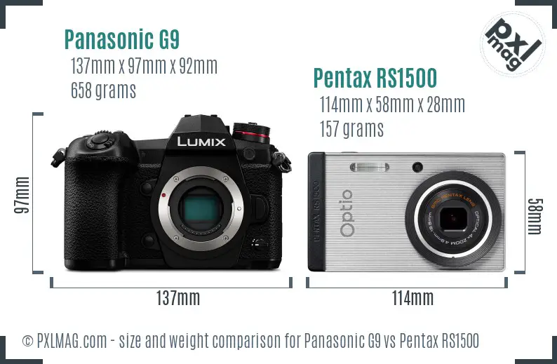 Panasonic G9 vs Pentax RS1500 size comparison