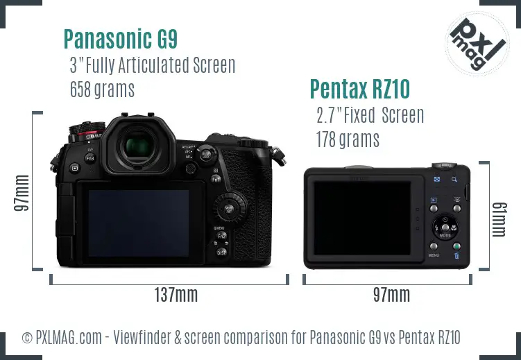 Panasonic G9 vs Pentax RZ10 Screen and Viewfinder comparison