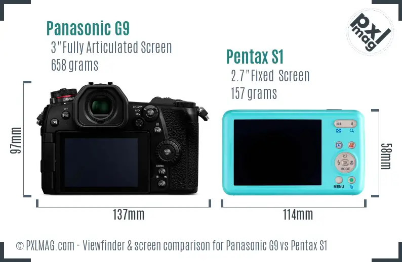 Panasonic G9 vs Pentax S1 Screen and Viewfinder comparison