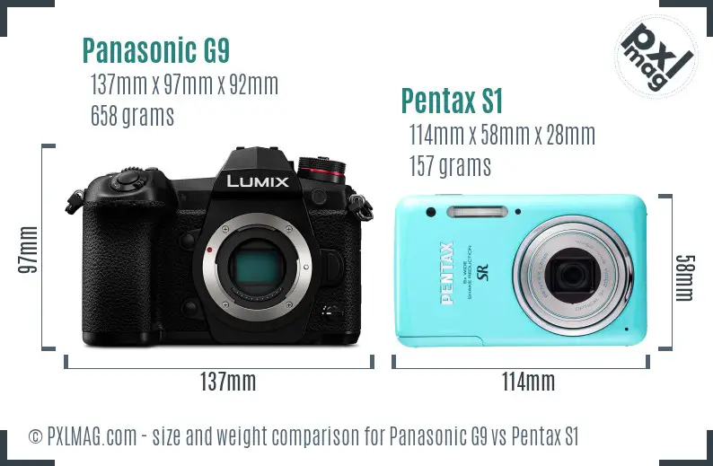 Panasonic G9 vs Pentax S1 size comparison