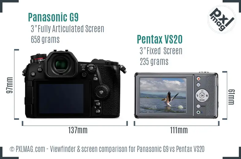 Panasonic G9 vs Pentax VS20 Screen and Viewfinder comparison