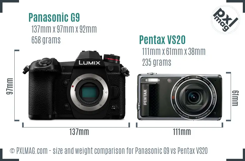 Panasonic G9 vs Pentax VS20 size comparison