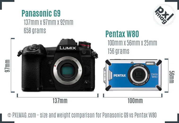 Panasonic G9 vs Pentax W80 size comparison