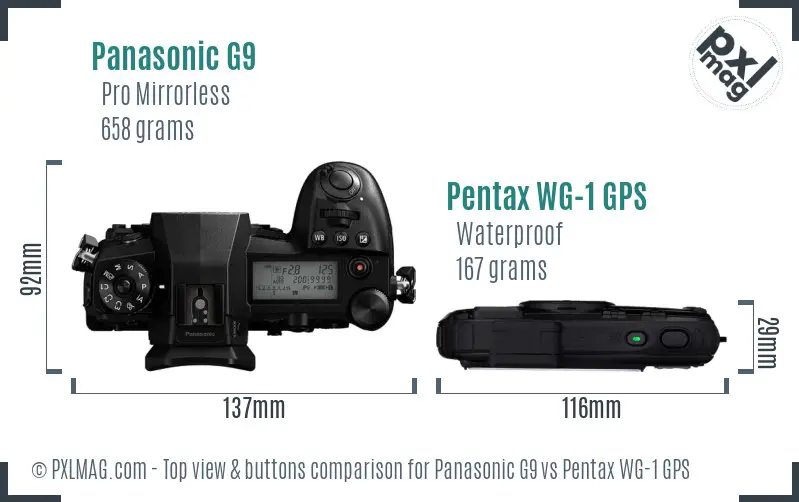 Panasonic G9 vs Pentax WG-1 GPS top view buttons comparison