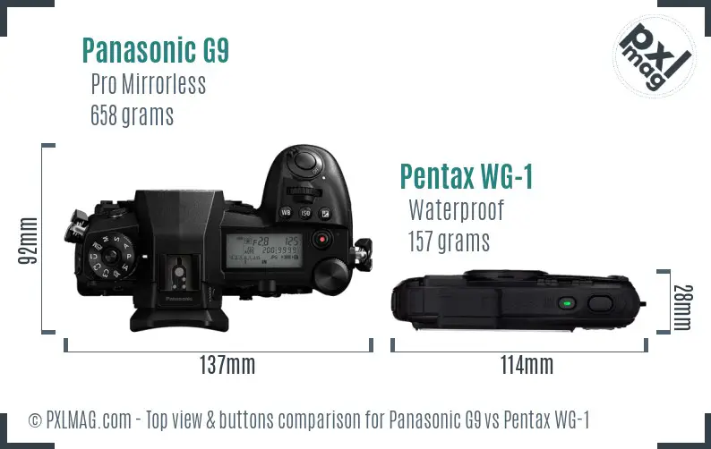 Panasonic G9 vs Pentax WG-1 top view buttons comparison