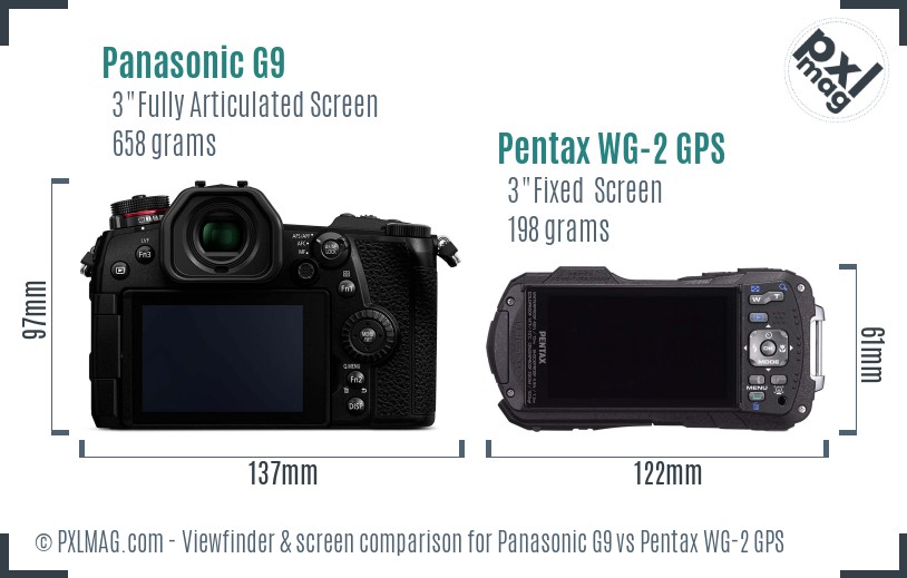 Panasonic G9 vs Pentax WG-2 GPS Screen and Viewfinder comparison