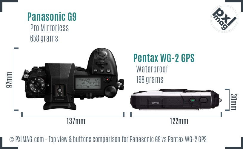 Panasonic G9 vs Pentax WG-2 GPS top view buttons comparison