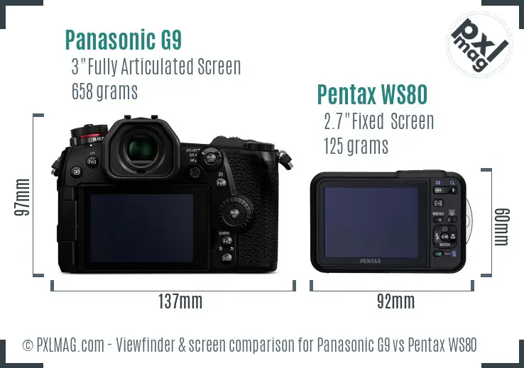 Panasonic G9 vs Pentax WS80 Screen and Viewfinder comparison
