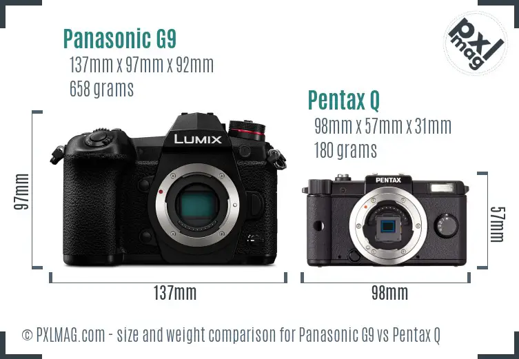 Panasonic G9 vs Pentax Q size comparison