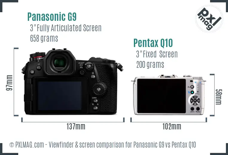 Panasonic G9 vs Pentax Q10 Screen and Viewfinder comparison