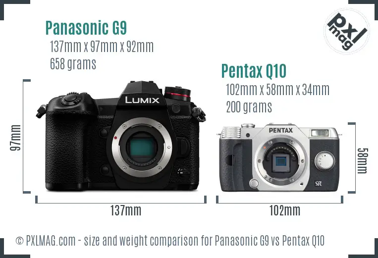 Panasonic G9 vs Pentax Q10 size comparison