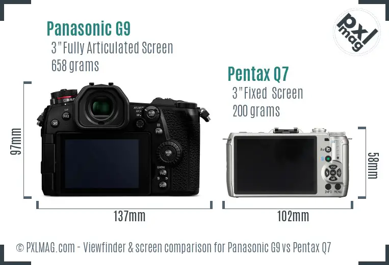 Panasonic G9 vs Pentax Q7 Screen and Viewfinder comparison