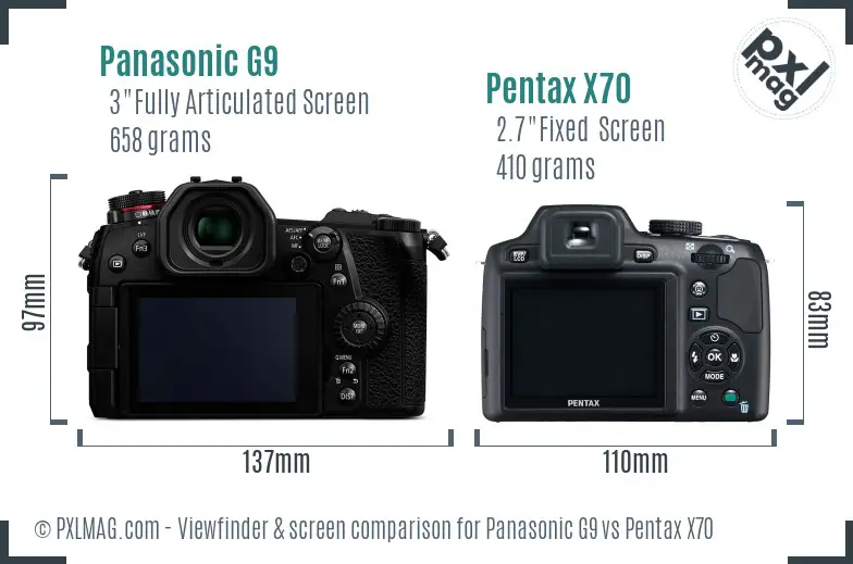 Panasonic G9 vs Pentax X70 Screen and Viewfinder comparison Panasonic G9 vs Pentax X70 Screen and Viewfinder comparison