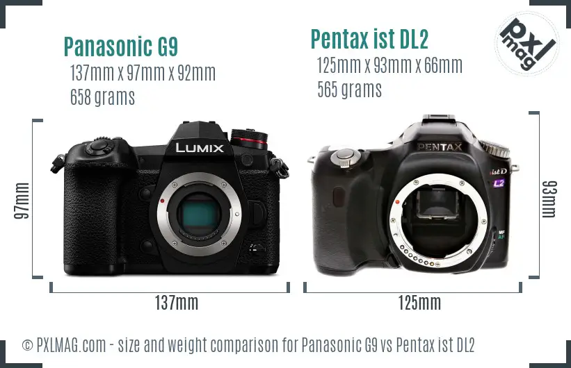 Panasonic G9 vs Pentax ist DL2 size comparison