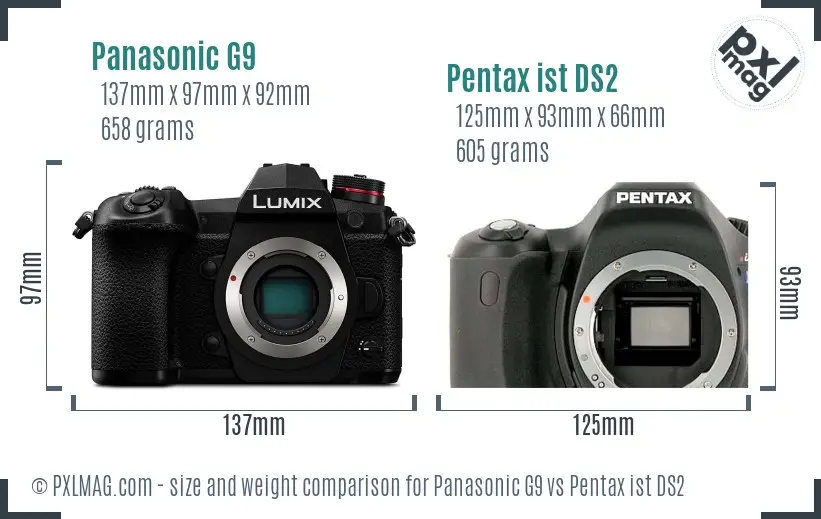 Panasonic G9 vs Pentax ist DS2 size comparison