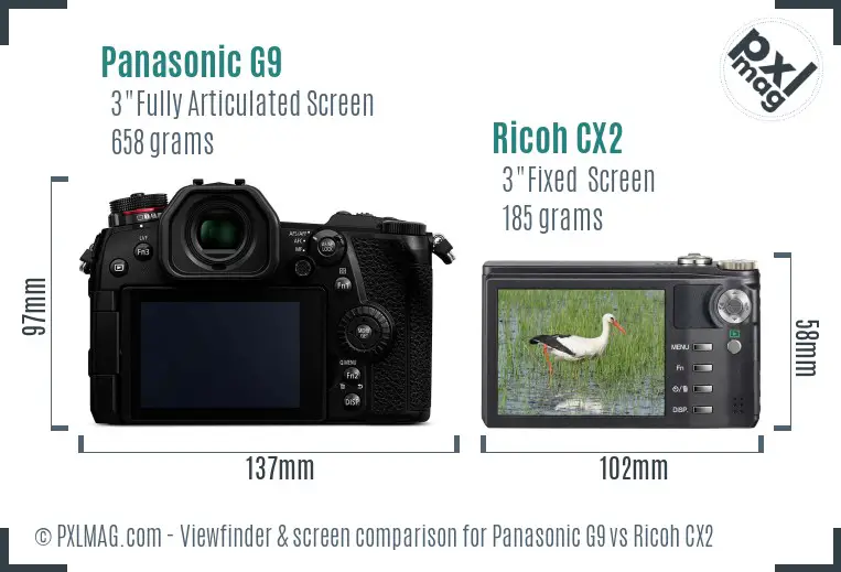 Panasonic G9 vs Ricoh CX2 Screen and Viewfinder comparison