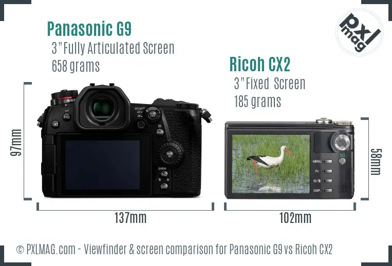 Panasonic G9 vs Ricoh CX2 Screen and Viewfinder comparison Panasonic G9 vs Ricoh CX2 Screen and Viewfinder comparison