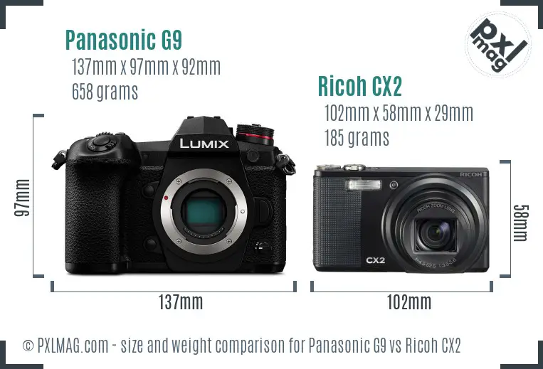 Panasonic G9 vs Ricoh CX2 size comparison Panasonic G9 vs Ricoh CX2 size comparison