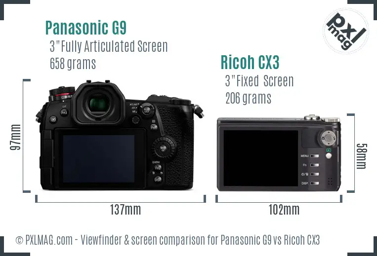 Panasonic G9 vs Ricoh CX3 Screen and Viewfinder comparison