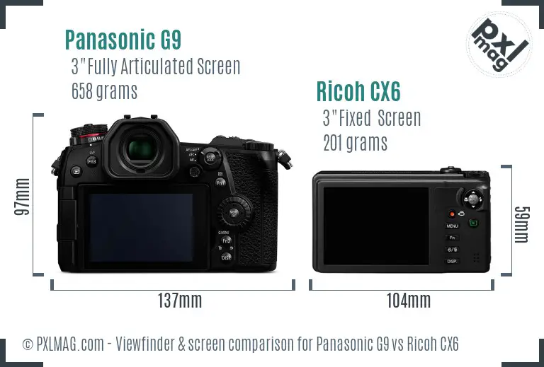 Panasonic G9 vs Ricoh CX6 Screen and Viewfinder comparison