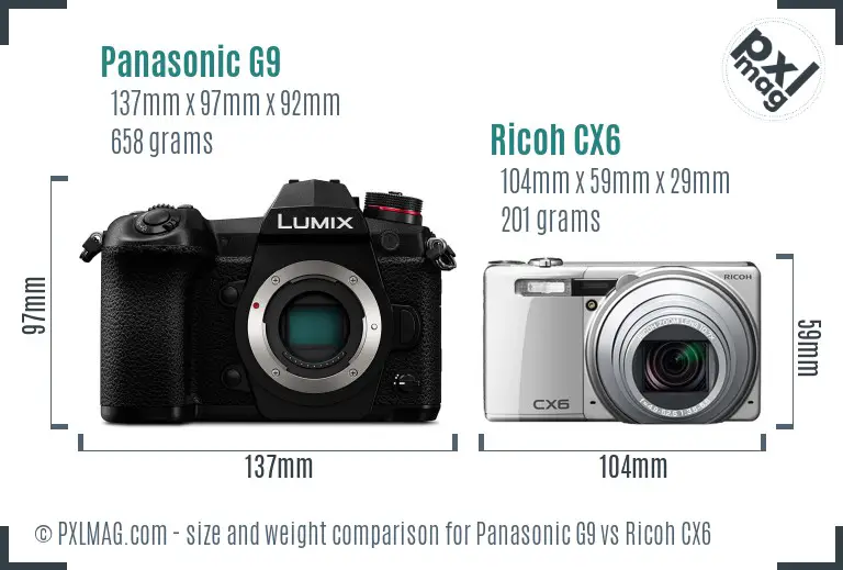 Panasonic G9 vs Ricoh CX6 size comparison Panasonic G9 vs Ricoh CX6 size comparison