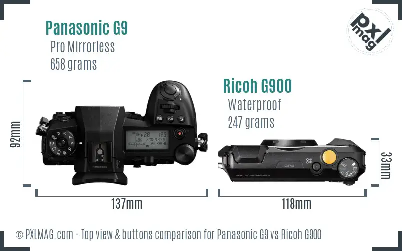 Panasonic G9 vs Ricoh G900 top view buttons comparison Panasonic G9 vs Ricoh G900 top view buttons comparison