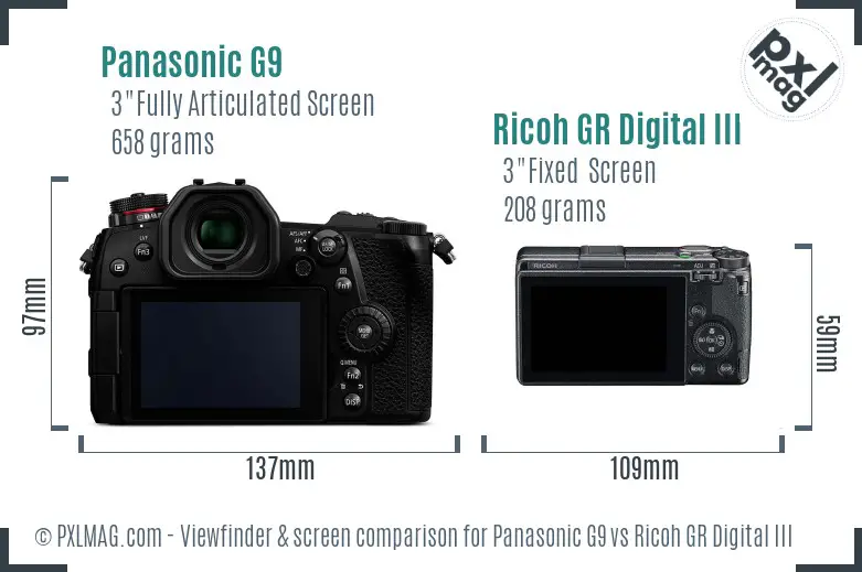 Panasonic G9 vs Ricoh GR Digital III Screen and Viewfinder comparison