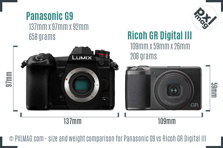 Panasonic G9 vs Ricoh GR Digital III size comparison