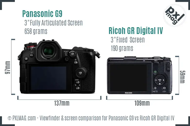 Panasonic G9 vs Ricoh GR Digital IV Screen and Viewfinder comparison