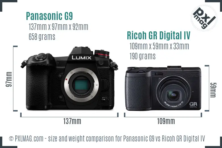 Panasonic G9 vs Ricoh GR Digital IV size comparison