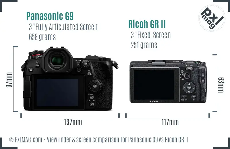 Panasonic G9 vs Ricoh GR II Screen and Viewfinder comparison