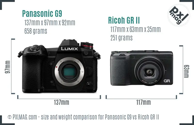 Panasonic G9 vs Ricoh GR II size comparison