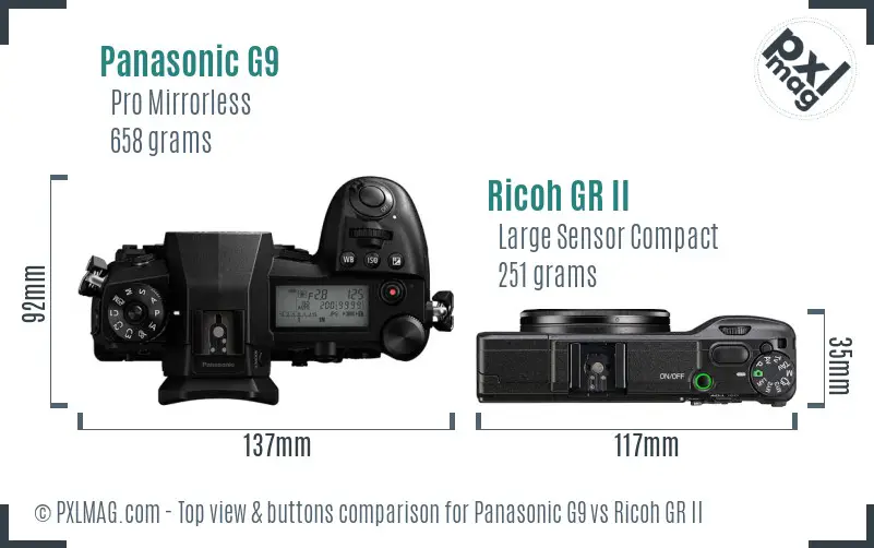 Panasonic G9 vs Ricoh GR II top view buttons comparison