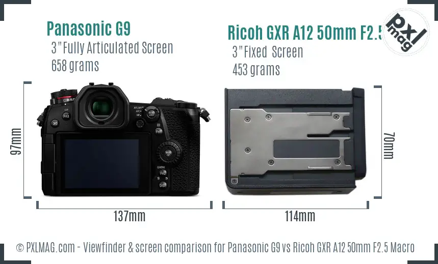 Panasonic G9 vs Ricoh GXR A12 50mm F2.5 Macro Screen and Viewfinder comparison