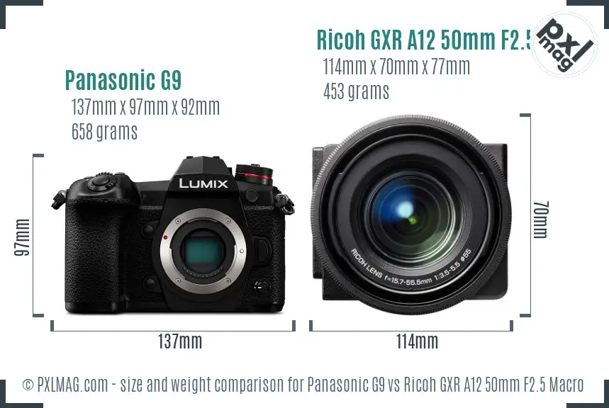 Panasonic G9 vs Ricoh GXR A12 50mm F2.5 Macro size comparison